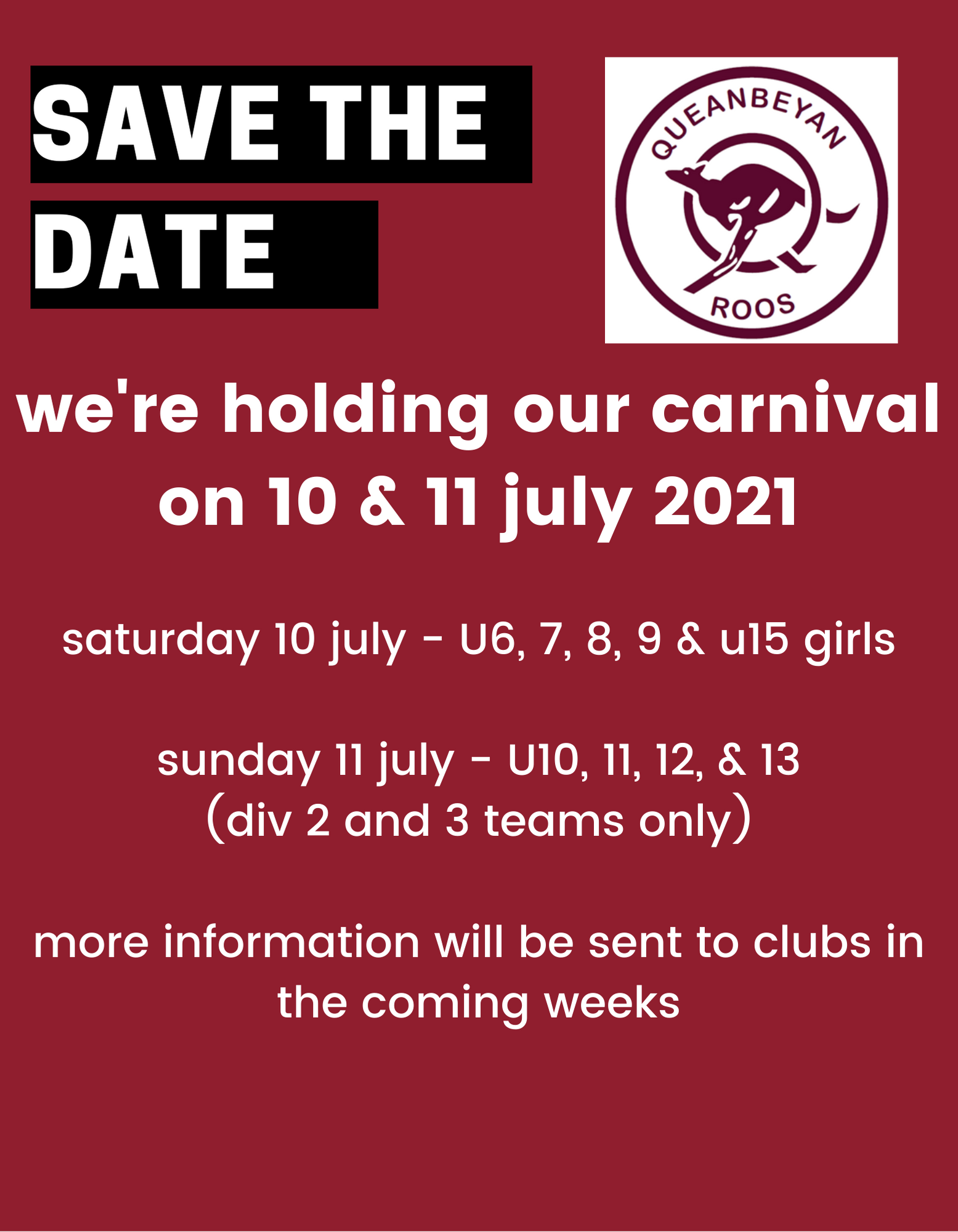 Read more about the article Juniors: Save the date – Queanbeyan Roos July Carnival